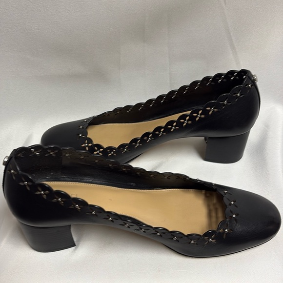 Michael Kors Thalia Laser Cut Block Heel Leather Mid Pumps Black Size 10 - Picture 1 of 6